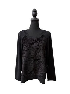 Elie Tahari Night Black Long Sleeve Faux Fur Front Pull Over Sweater